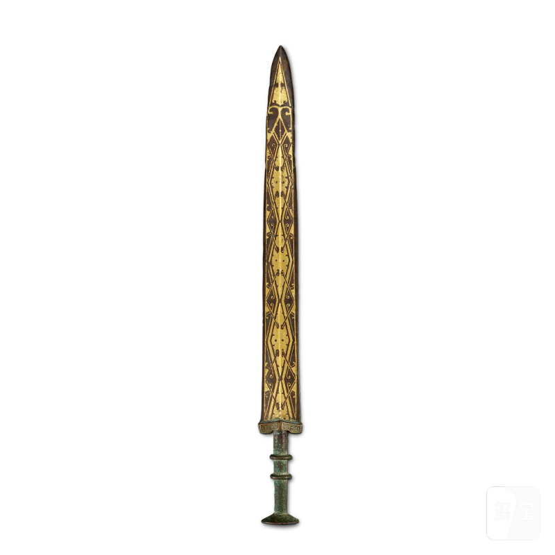 An archaic gold-inlaid bronze 'geometric' sword, Eastern Zhou dynasty, Warring States period | 東周戰國 銅錯金幾何紋劍 - 图2